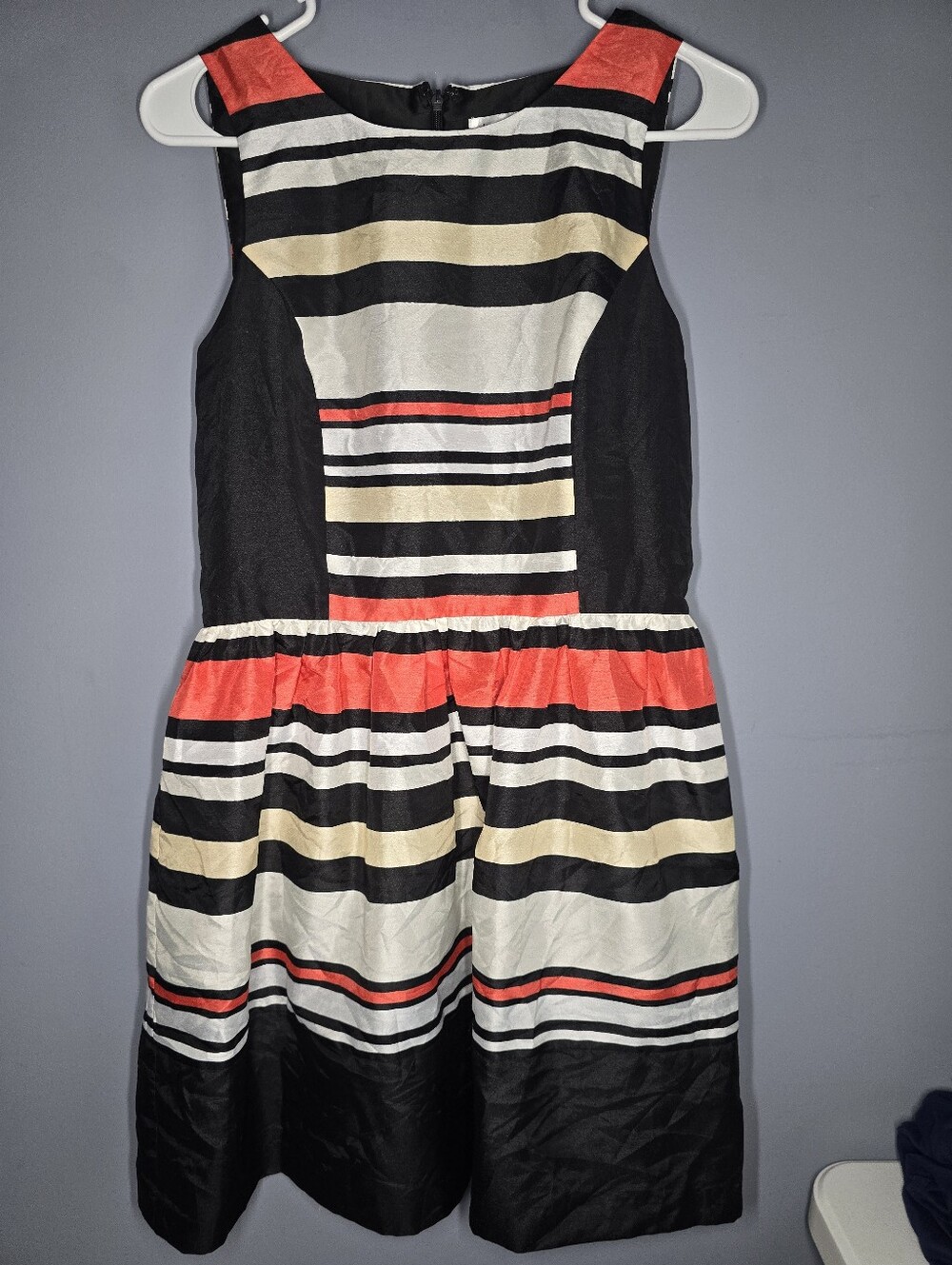 Kensie Fit & Flare Striped Sleeveless Dress-Womens 4-Red/White/Black/Tan-work